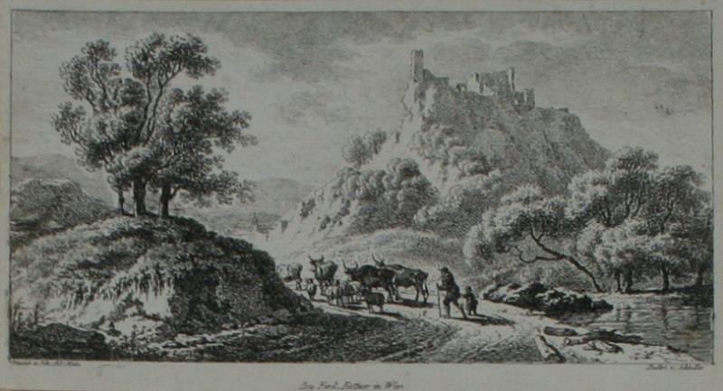 Johann Joseph Schindler - Krajina s ruinou hradu a pasákem