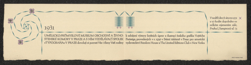 neznámý - Pozvánka na výstavu knižních úprav a ilustrací českého grafika Vojtěcha Preissiga z r. 1930, UPM Praha