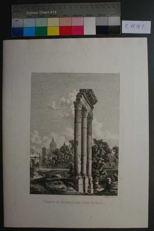 Carl Ferdiand Sprosse - Tempio di Minerva nel Foro Romano. in Rom 32 Originalradirungen