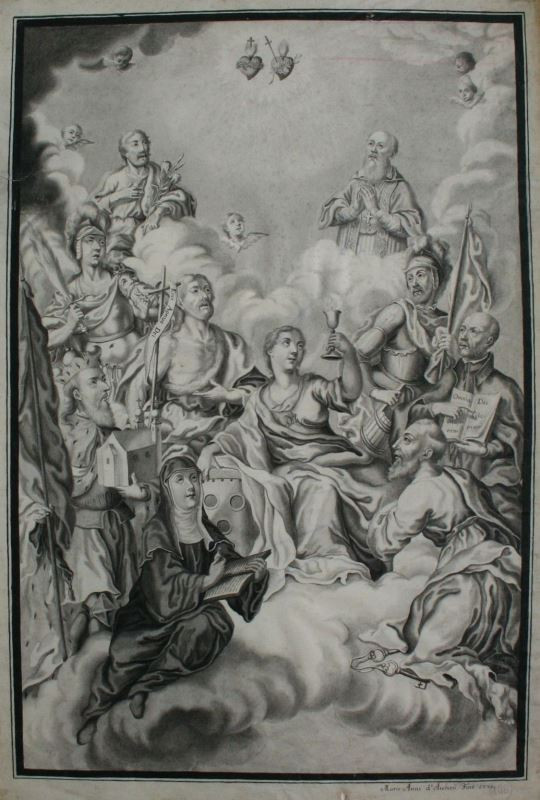 Marie Anne d' Aichen - Návrh na obraz se světci