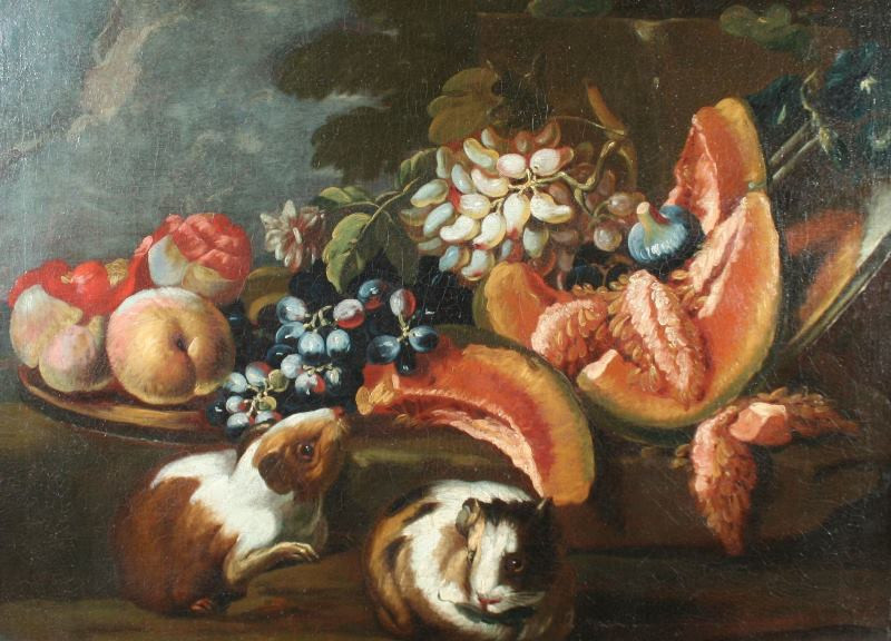neznámý malíř středoevropský / německý - Zátiší s ovocem a dvěma morčaty