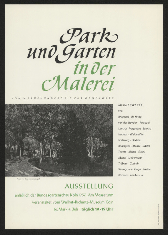 Walter Breker - Park und Garten in der Malerei. Vom 16. Jahrhundert  bis zur Gegenwart. Wallraf - Richartz - Museum, Köln Deutz