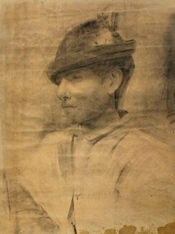 Alfons Mucha - Hlava muže v kulatém klobouku s pérem