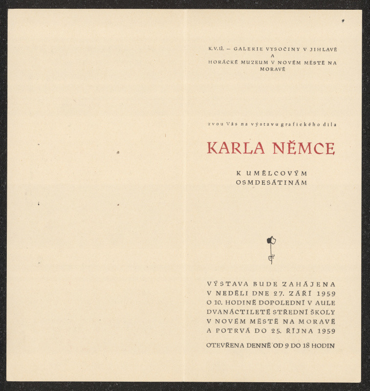 neznámý - Grafické dílo Karla Němce k umělcovým 80tinám, aula 12tileté střední školy v Novém Městě na Mor.