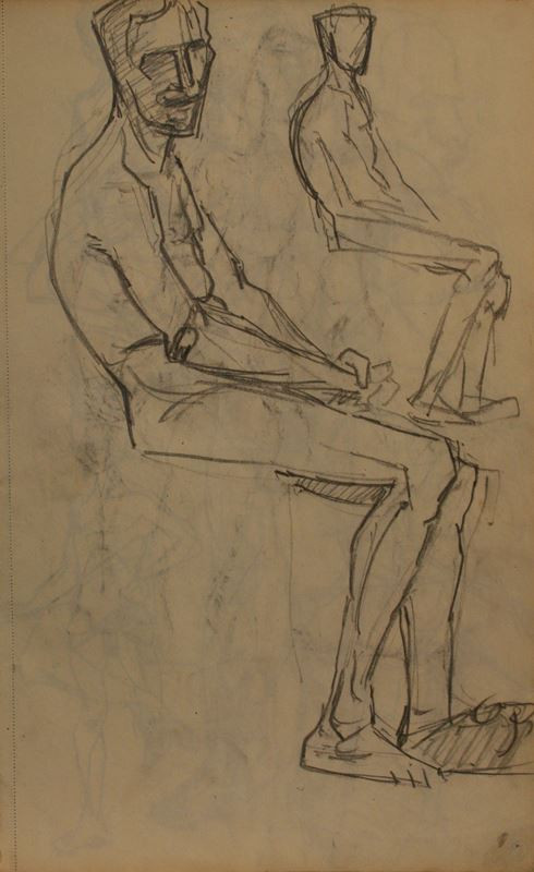 Josef Kubíček - Akt  sedícího muže z boku