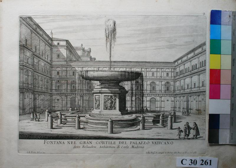 Giovanni Battista Falda - Fontana nel grau cortile del Palazo  Vaticano