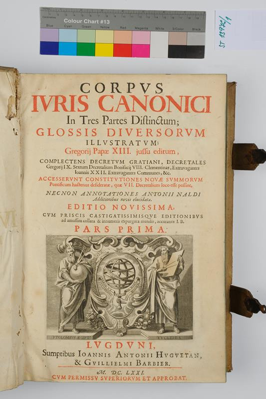 neurčený autor, Jean Antoine Huguetan - Corpus iuris canonici in ttres partes distinctum. 1.
