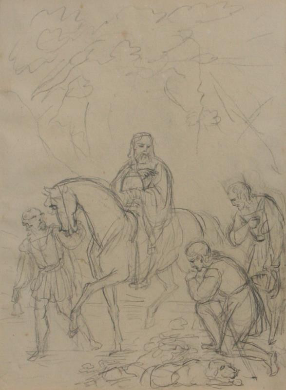 Karl (Carl) Russ - Rudolf Habsburský přenechává svého koně knězi, který jde zaoptřovat