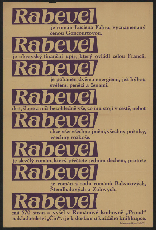 neznámý - Rabevel. román Luciena Fabra ..., Románová knihovna Proud, nakladatelství Čin