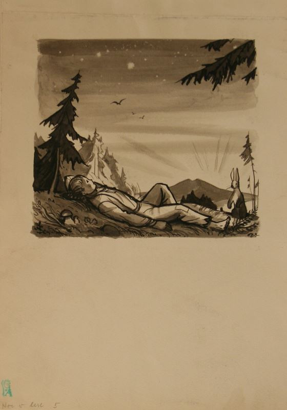 Pavel Šimon - Ležící chlapec pod hvězdami - Noc v lese