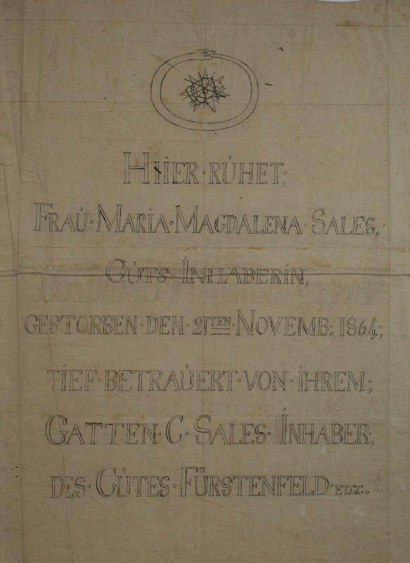 Carl von Sales - Návrh nápisu na náhrobek