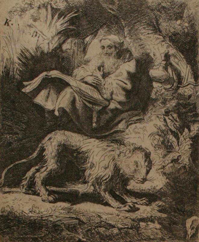 Rembrandt van Rijn - Sv. Jeroným čtoucí knihu pod stromem