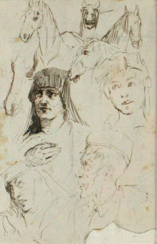 Alfons Mucha - Studie hlav a koní