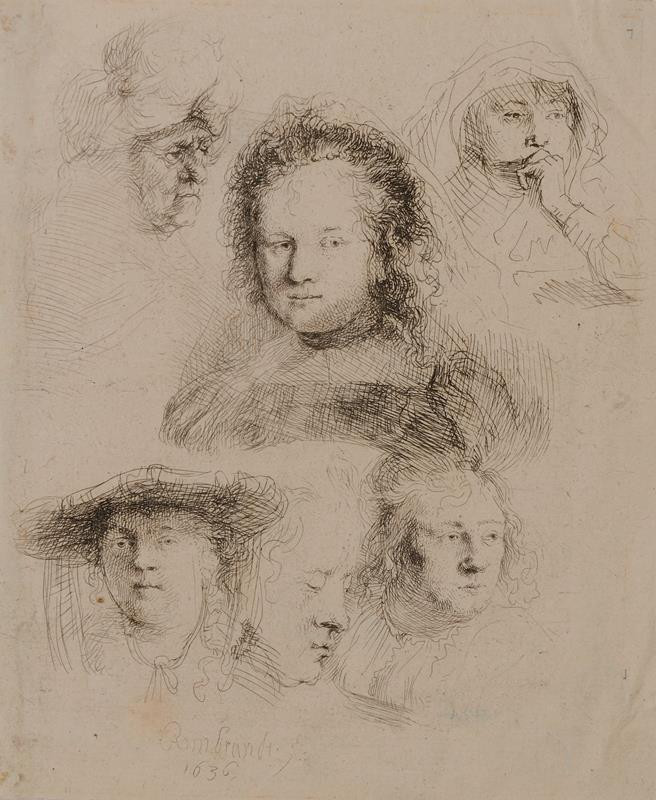 Rembrandt van Rijn - Studie se šesti ženskými hlavami