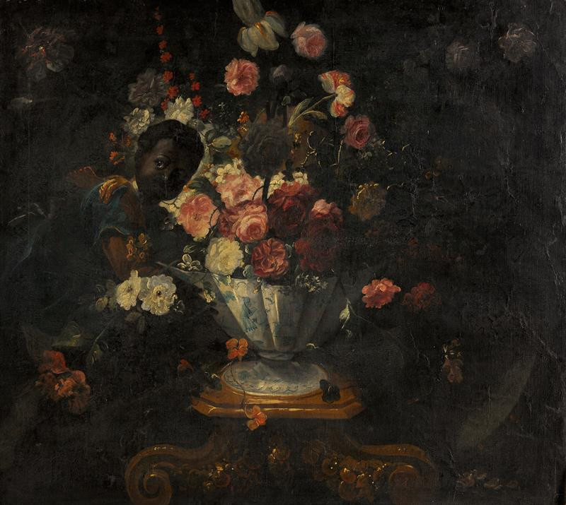 neznámý malíř italský - Zátiší s kyticí a černouškem