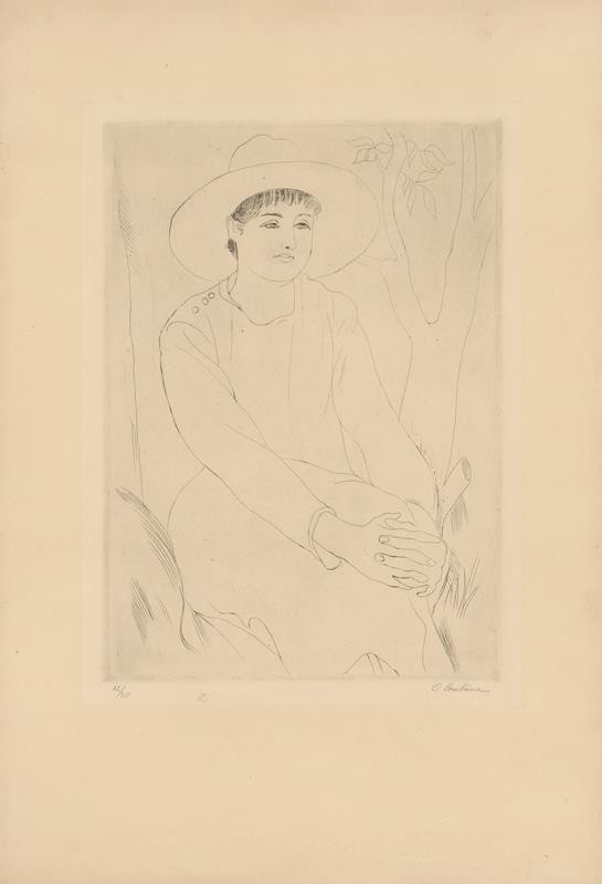 Otakar Kubín - Dívka s rukama na kolenou (Žena v širokém klobouku)