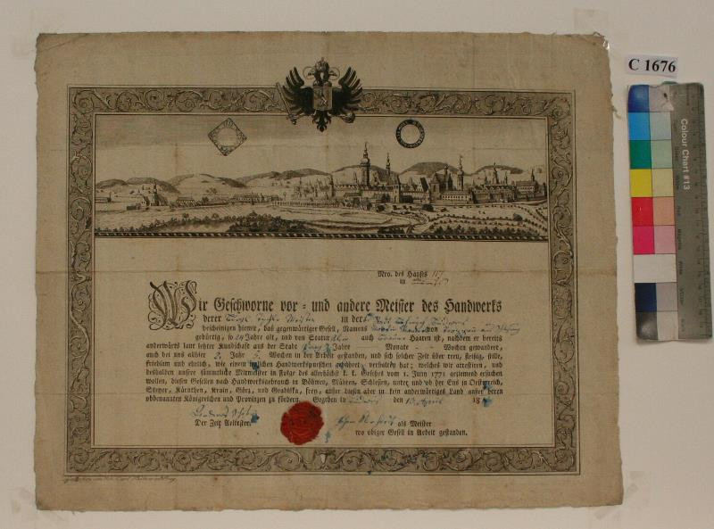 Johann Karl Balzer - České  Budějovice  -  záhlaví  tovaryšského  listu