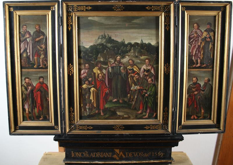 neznámý malíř - Kristus  s  dvanácti  apoštoly  a  čtyřmi  evangelisty