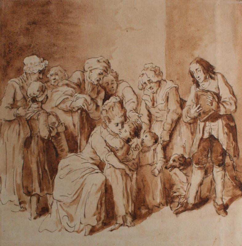 Jean-Baptiste Greuze - napodobitel - Matka a znovunalezené dítě (Rodinná scéna)