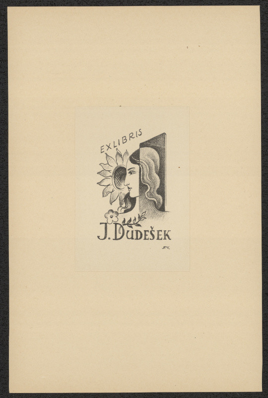Rudolf (Ruda) Kubíček - Ex libris J. Dudešek. in Rudolf Kubíček, Třetí soubor exlibris. Litografie. Uherské Hradiště 1932