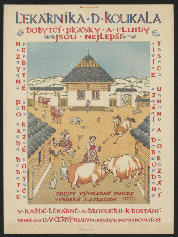 D. Koumal - Plakát lékárníka D. Koukala - dobytčí prášky