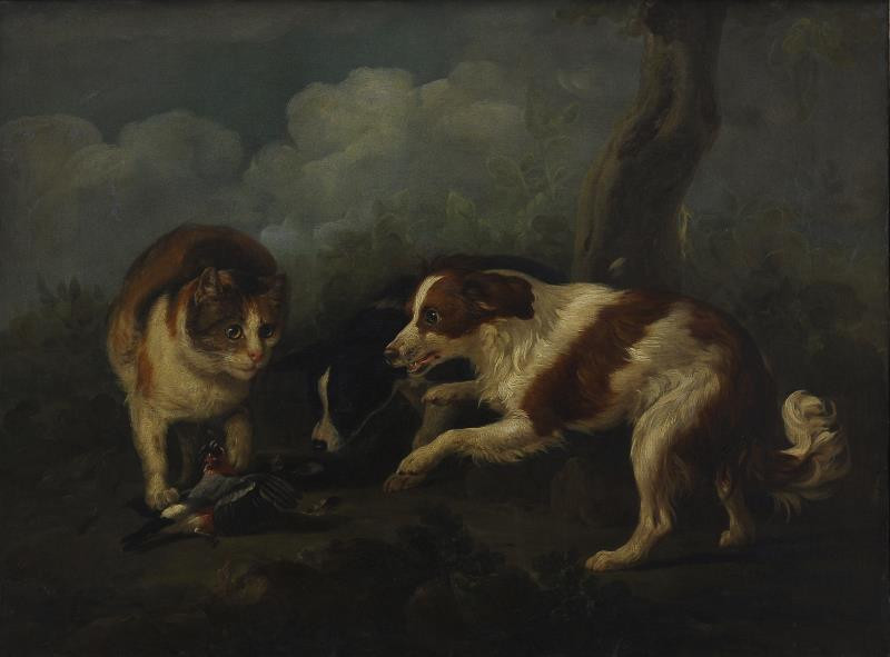 Martin Ferdinand Chvátal (Quatal) - Zátiší (kočka a dva psi)