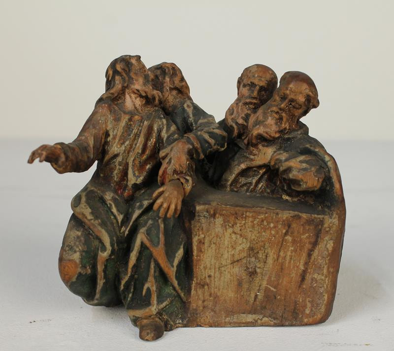 neznámý řezbář středoevropský - Skupina čtyř sedících apoštolů (torso Poslední večeře?)