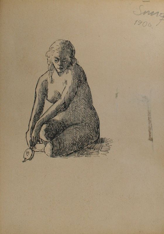 Josef Šíma - List ze skicáku (sedící ženský akt, studie hlav)