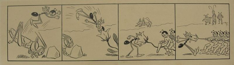 Ondřej Sekora - Ferda mravenec, ilustrace - nehoda s lučním koníkem