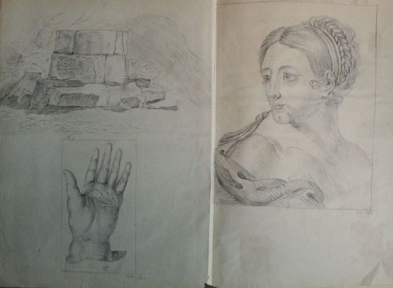 neznámý - Studna; studie ruky; hlava ženy