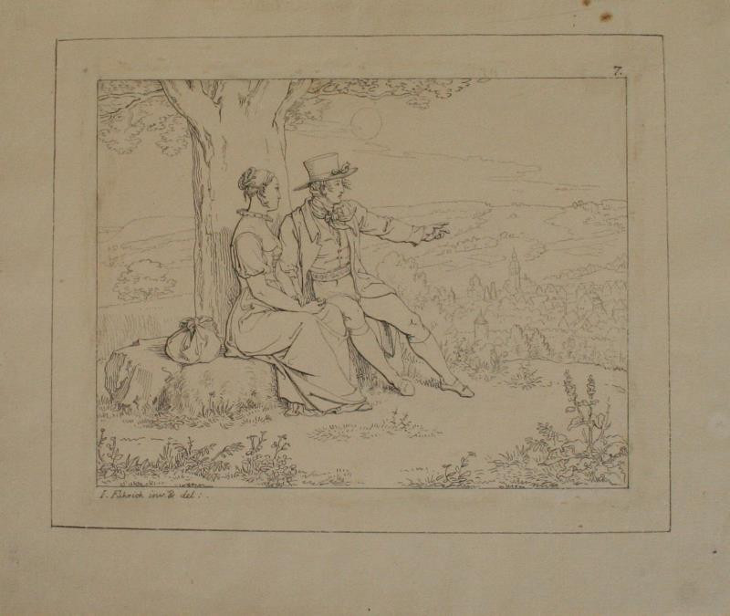 Josef Führich - Ilustrace ke Goethovu Hermannu a Dorothee. Hermann a Dorothea pod stromem