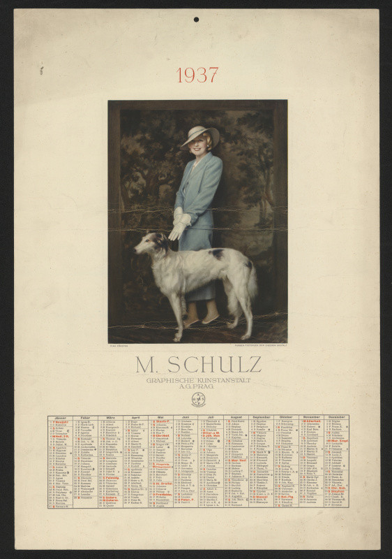 Förster - Nástěnný kalendář 1937, M. Schulz, graph. Kunstanstalt, Praha