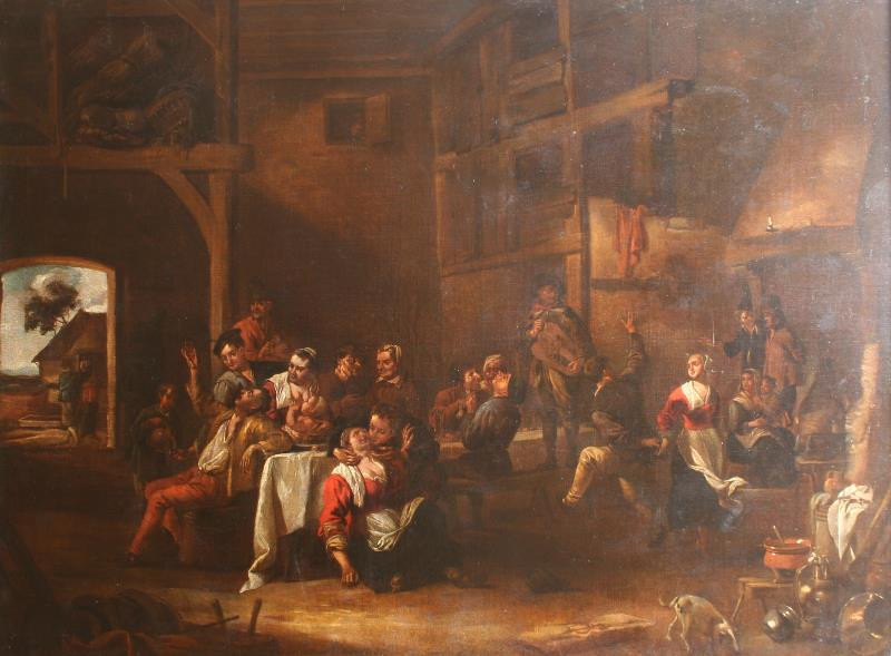 neznámý malíř holandský - Vesnická taverna s hráčem na citeru
