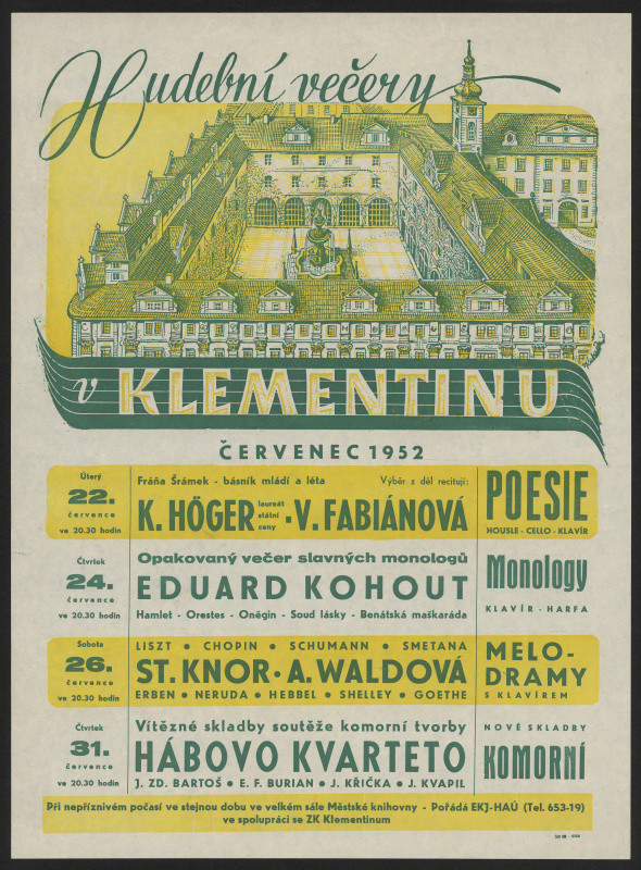 Vojtěch Kubašta - Hudební večery v Klementinu, červenec 1952