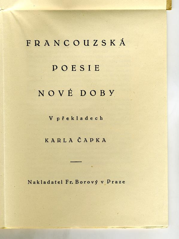 neurčený autor, Karel Čapek, Josef Čapek, Vratislav Hugo Brunner, František Borový, František Obzina - Francouzská poesie nové doby