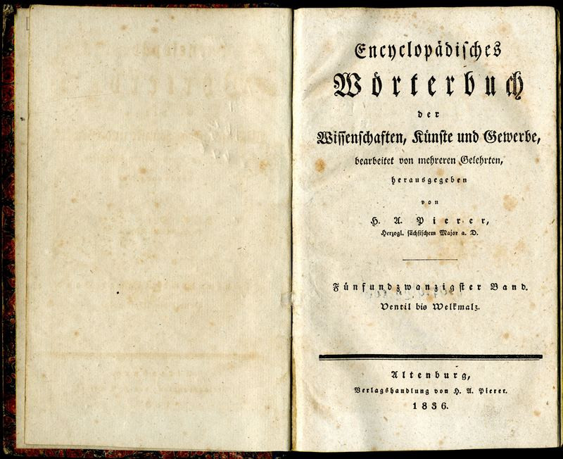 Heinrich August Pierer - Encyclopädisches Wörtetrbuch der Wissenschaften, Künste und Gewerbe. Fünfundzwanzigster Band