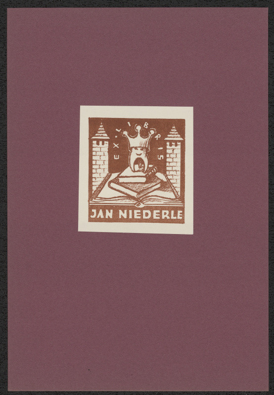 Jaro (Jaroslav) Beran - Ex libris Jan Niederle. in Jaro Beran exlibris, 15 původních litografií. Nymburk 1941
