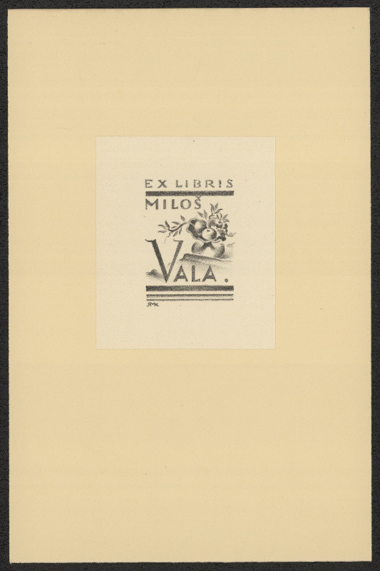 Rudolf (Ruda) Kubíček - Ex libris Miloš Vala. in Ruda Kubíček, Druhý soubor ex libris. Litografie. Uherské Hradiště 1929