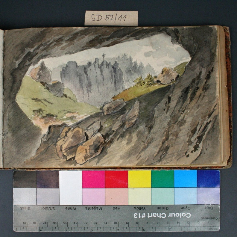 Josef Mössmer - Výhled z jeskyně na Hřebenáč