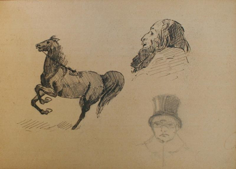 Josef Šíma - List ze skicáku (studie hlav, studie koně)
