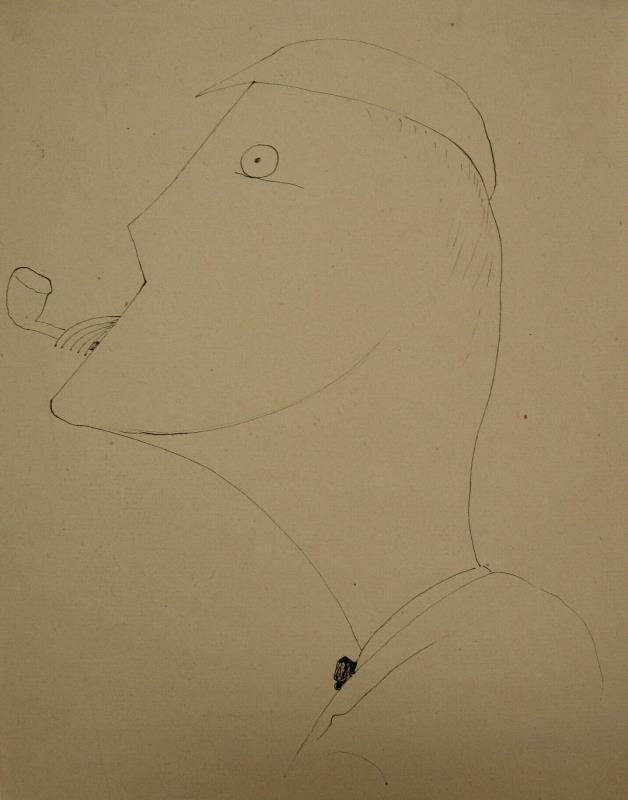 Josef Šíma - Hlava muže s lulkou a knírkem z profilu
