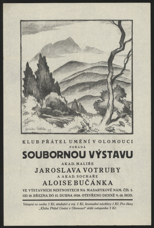 Jaroslav Votruba - KPU v Olomouci pořádá výstavu J.Votruby a sochaře A Bučánka 1928