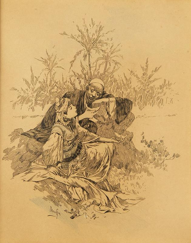 Alfons Mucha - Marcel a Markétka, ilustrace z knihy Věčně nespokojeni