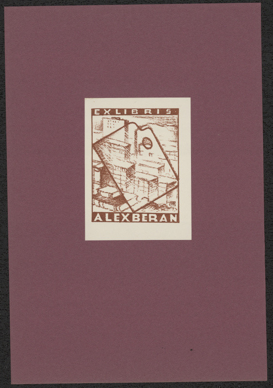 Jaro (Jaroslav) Beran - Ex libris Alex Beran. in Jaro Beran exlibris, 15 původních litografií. Nymburk 1941