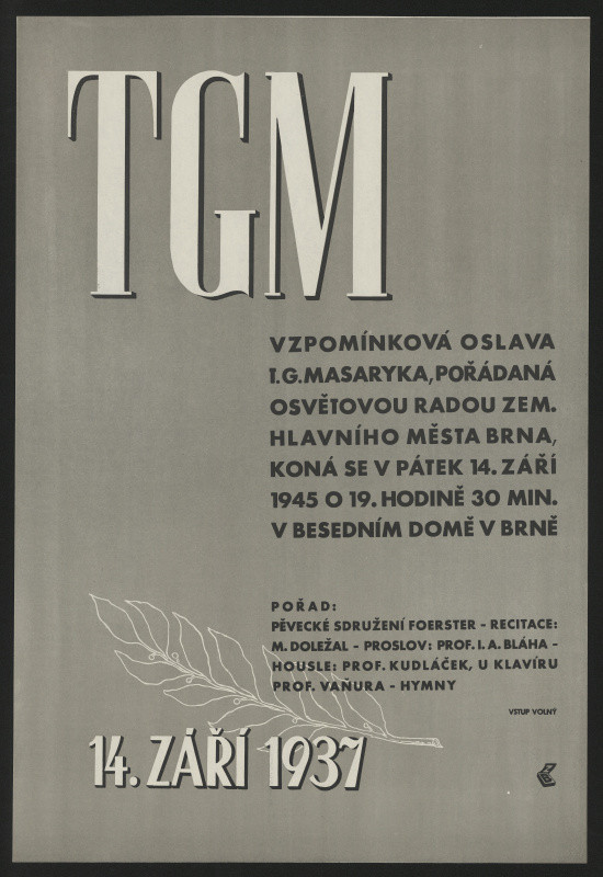 neznámý - T.G.M. 14. září 1937