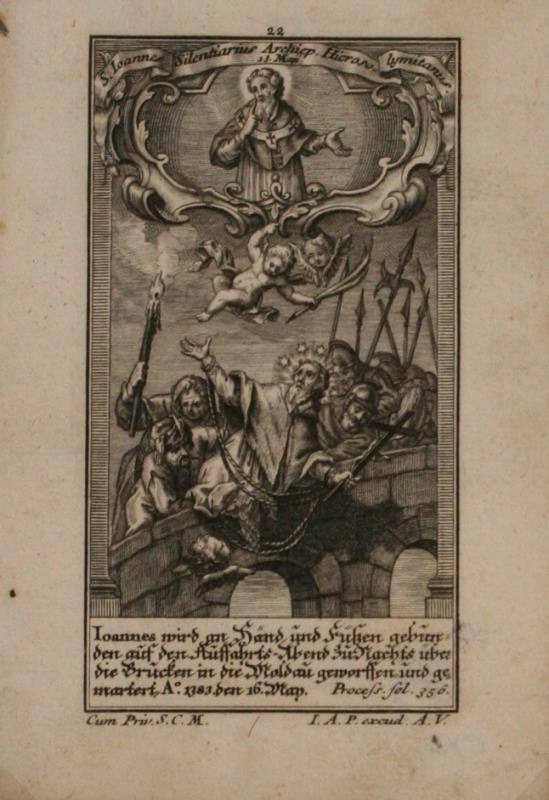 Johann Andreas Pfeffel - Sv.  Jan  svázán  na  rukou  a  nohou  a  hozen  do  Vltavy
