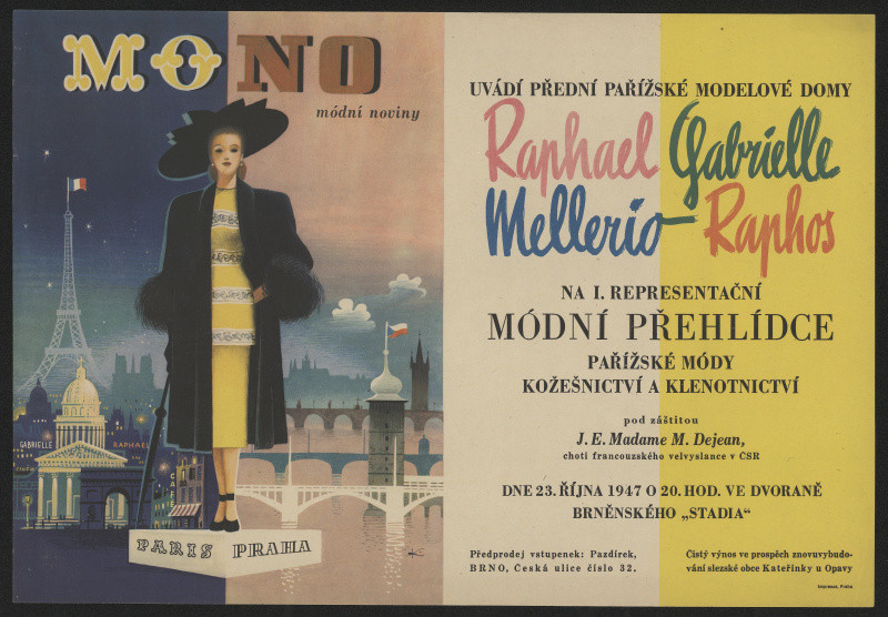 František Kardaus - Mono, módní noviny, uvádí přední pařížské modelové domy R. Gabrielle ...1947, Brno