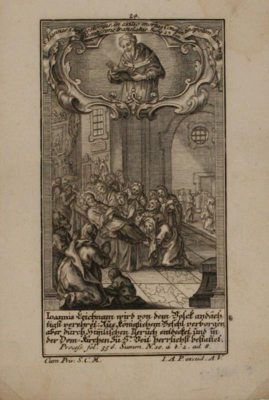 Johann Andreas Pfeffel - Tělo  sv.  Jana  uctíváno  lidem