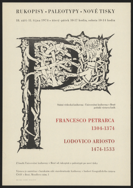 Jan Maria Najmr - Rukopisy, paleotypy, nové tisky, Fr. Petrarca ..., Lod. Ariosto..., z fondů UK 1974