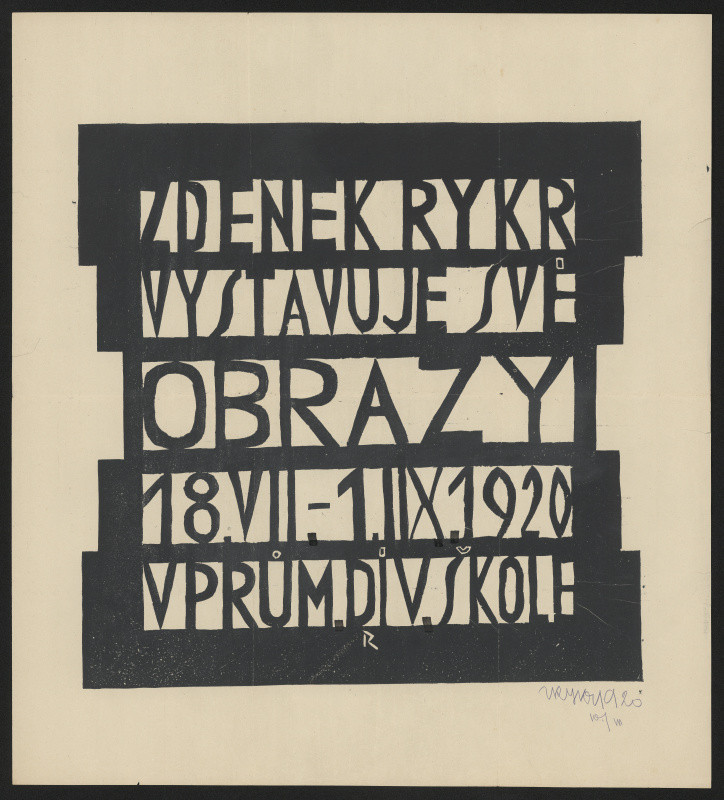 Zdeněk Rykr -  Zdnek Rykr vystavuje své obrazy 18.VII.-1.IIX. 1920 v Prům. div. Škole